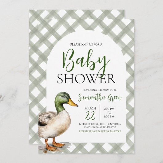 Mallard Duck Baby shower Kaart (Voorkant / Achterkant)