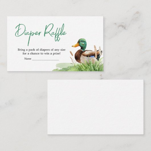 Mallard Duck Baby shower Luier Raffle Informatiekaartje (Voorkant / Achterkant)