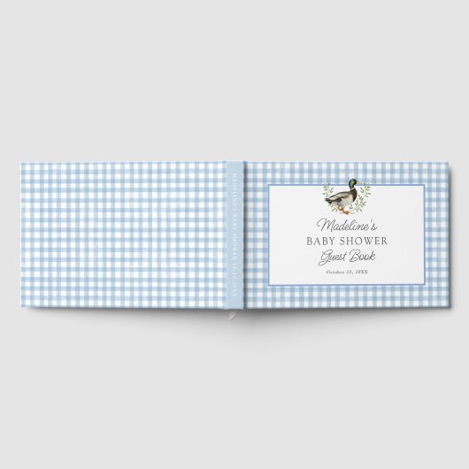 Mallard Duck Blue Gingham Baby Shower Gastenboek (Volledig)