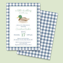 Mallard Duck Blue Plaid Hunting Baby shower Kaart