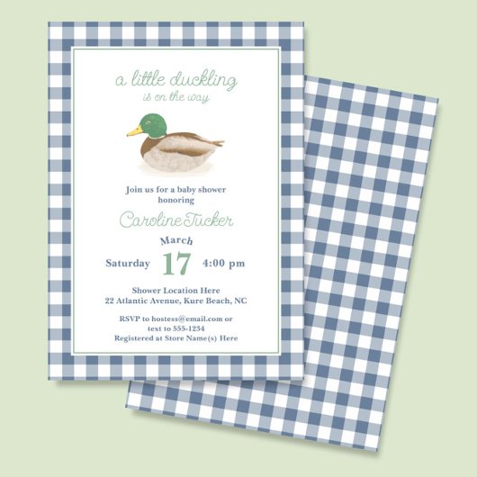 Mallard Duck Blue Plaid Hunting Baby shower Kaart