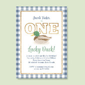 Mallard Duck Blue Plaid Jachtjongen 1e verjaardag Kaart