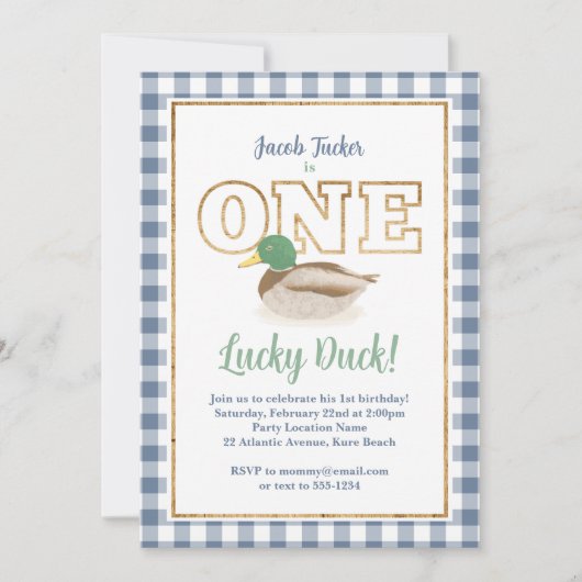 Mallard Duck Blue Plaid Jachtjongen 1e verjaardag Kaart (Voorkant)