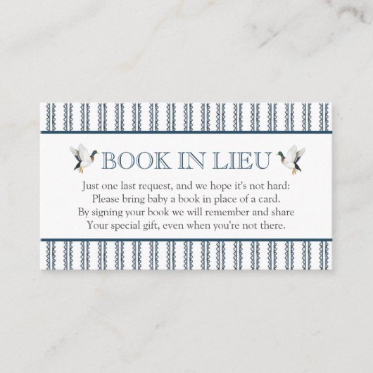 Mallard Duck Book in Lieu baby shower Insert Informatiekaartje (Voorkant)