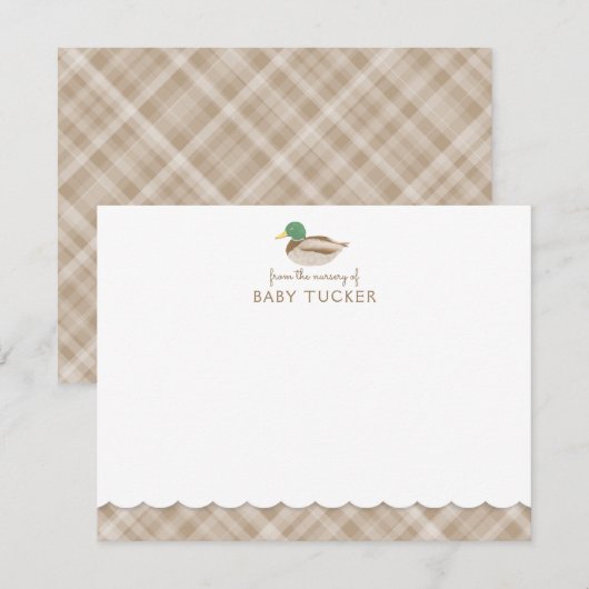 Mallard Duck Brown Preppy Plaid Baby Boy Note Kaar Notitiekaartje (Voorkant / Achterkant)