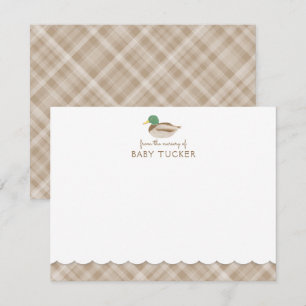 Mallard Duck Brown Preppy Plaid Baby Boy Note Kaar Notitiekaartje