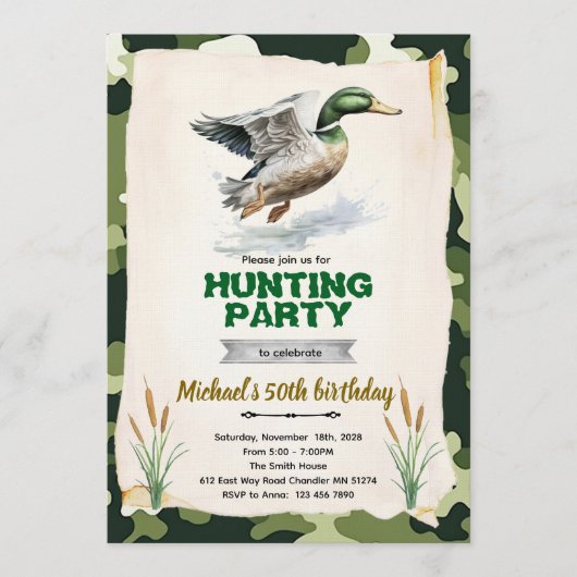 Mallard Duck Camo Birthday Invitation Kaart (Voorkant)