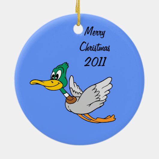 Mallard Duck Cartoon Flying Keramisch Ornament (Achterkant)