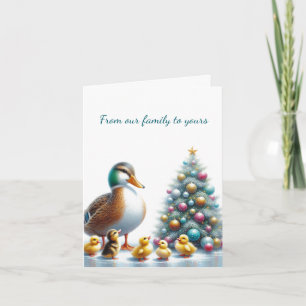 Mallard Duck Familie Kerstmis Gevouwen Wenskaart Kaart