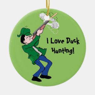 Mallard Duck Flying and Hunter Keramisch Ornament