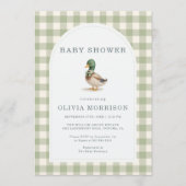 Mallard Duck Gingham All in One Baby Shower Kaart (Voorkant)