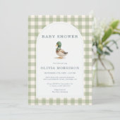 Mallard Duck Gingham All in One Baby Shower Kaart (Staand voorkant)