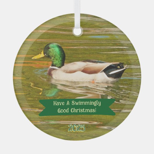 MALLARD DUCK GLIDING ACROSS POND GLAS ORNAMENT (Voorkant)