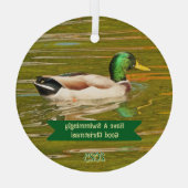 MALLARD DUCK GLIDING ACROSS POND GLAS ORNAMENT (Achterkant)