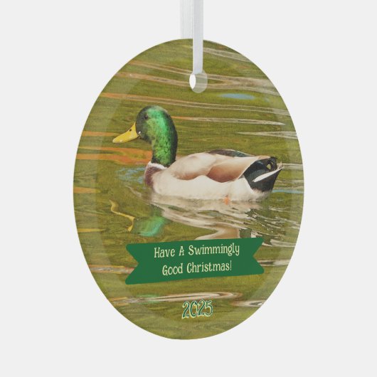 MALLARD DUCK GLIDING ACROSS POND GLAS ORNAMENT (Voorkant Rechts)
