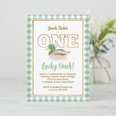 Mallard Duck Green Plaid Jachtjongen 1e verjaardag Kaart (Staand voorkant)