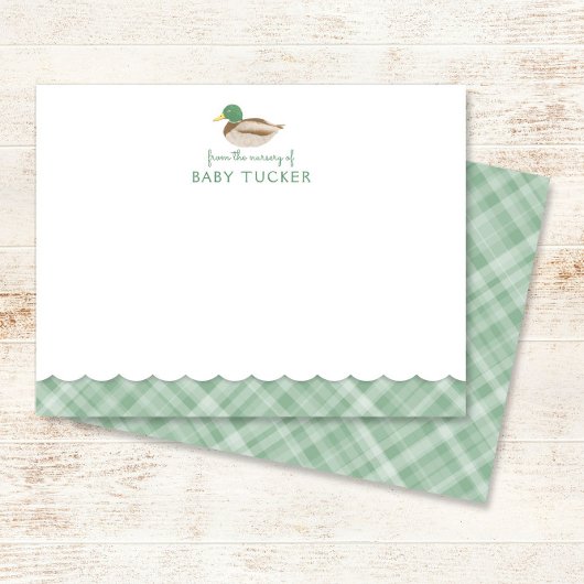 Mallard Duck Green Preppy Plaid Baby Boy Note Kaar Notitiekaartje