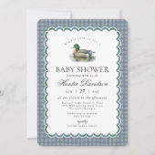 Mallard Duck Hunting Blue Gingham Boy Baby Shower Kaart (Voorkant)