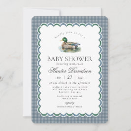 Mallard Duck Hunting Blue Gingham Boy Baby Shower Kaart