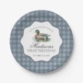 Mallard Duck Hunting Blue Gingham Boy Birthday Papieren Bordje (Voorkant)