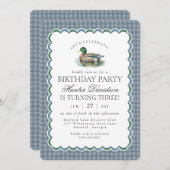 Mallard Duck Hunting Blue Gingham Boy Verjaardag Kaart (Voorkant / Achterkant)