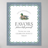 Mallard Duck Hunting Blue Gingham Favors Sign Poster (Voorkant)