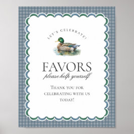 Mallard Duck Hunting Blue Gingham Favors Sign Poster