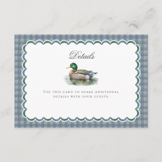 Mallard Duck Hunting Gingham Baby Details Kaart (Voorkant)