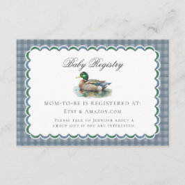 Mallard Duck Hunting Gingham Baby Registry Card Informatiekaartje