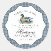 Mallard Duck Hunting Gingham Baby Shower Circle Ronde Sticker (Voorkant)