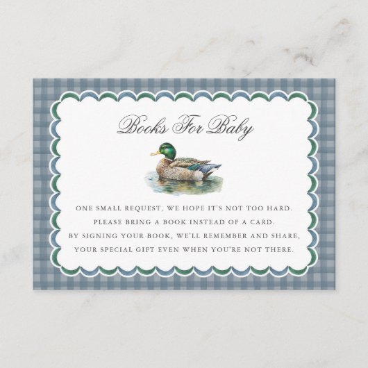 Mallard Duck Hunting Gingham Books for Baby Card Informatiekaartje (Voorkant)