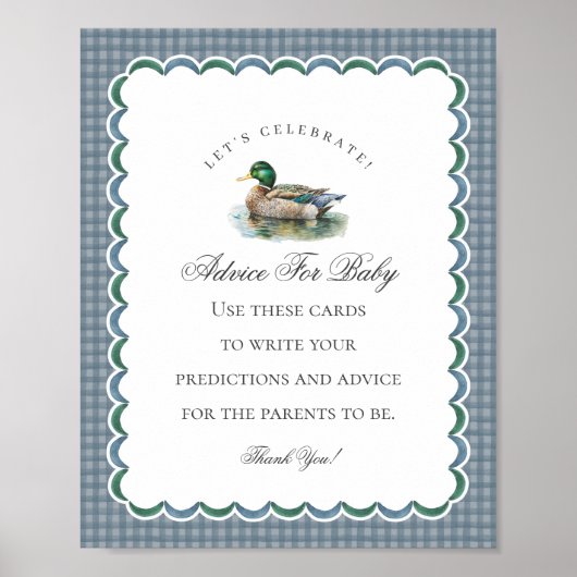 Mallard Duck Hunting Gingham Boy Advice for Baby Poster (Voorkant)