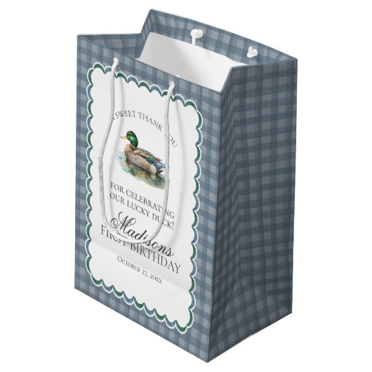 Mallard Duck Hunting Gingham Boy Birthday Favors Medium Cadeauzakje (Achterkant Gekanteld)