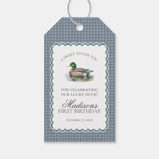 Mallard Duck Hunting Gingham Boy Verjaardagsgunst Cadeaulabel (Voorkant)
