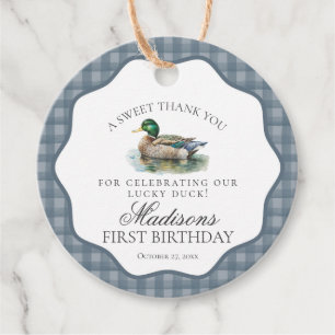 Mallard Duck Hunting Gingham Boy Verjaardagskring Bedankjes Labels