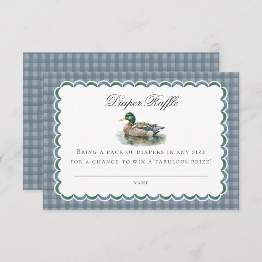 Mallard Duck Hunting Gingham Diaper Raffle Insert Informatiekaartje (Voorkant / Achterkant)