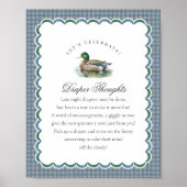 Mallard Duck Hunting Gingham Diaper Thoughts Sign Poster (Voorkant)