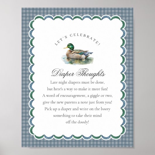 Mallard Duck Hunting Gingham Diaper Thoughts Sign Poster (Voorkant)