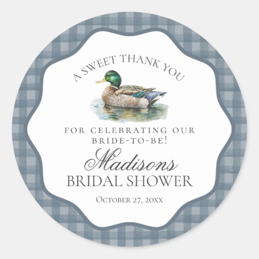 Mallard Duck Hunting Gingham Vrijgezellenfeest Cir Ronde Sticker (Voorkant)