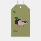 Mallard Duck Illustration on Olive Green Cadeaulabel (Voorkant)