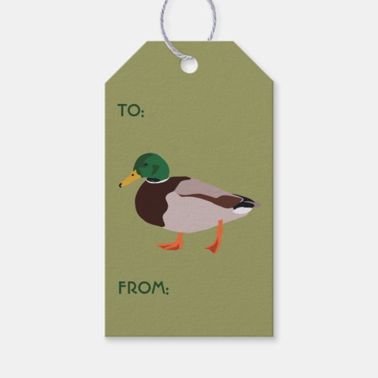 Mallard Duck Illustration on Olive Green Cadeaulabel (Voorkant)