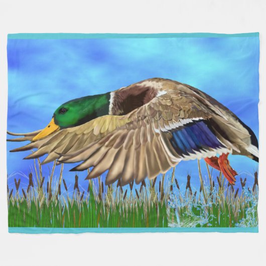 Mallard Duck in Flight Fleece Deken (Voorkant (Horizontaal))