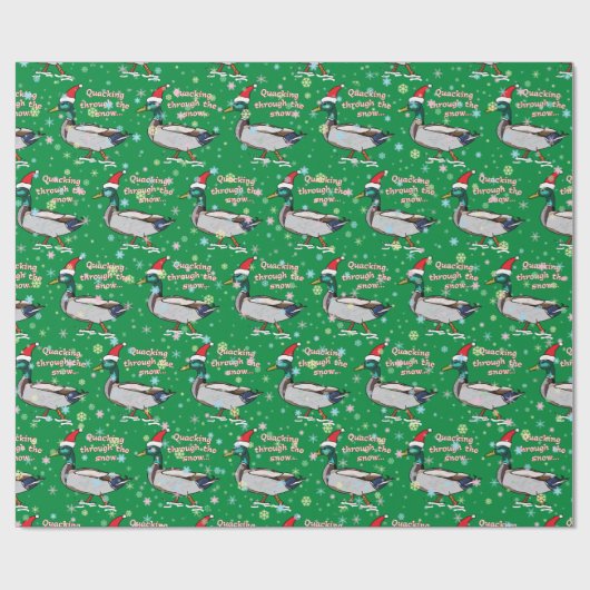 Mallard Duck in Santa Hat Quacking through Snow Cadeaupapier (Vlak)