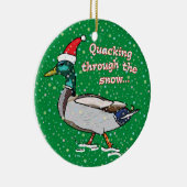 Mallard Duck in Santa Hat Quacking through Snow Keramisch Ornament (Rechts)