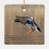 Mallard Duck in vlucht Keramisch Ornament (Achterkant)