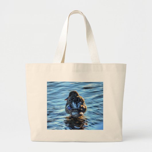 Mallard Duck in Winter River - Wildlife Foto Grote Tote Bag (Voorkant)