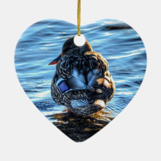 Mallard Duck in Winter River - Wildlife Foto Keramisch Ornament (Achterkant)