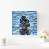 Mallard Duck in Winter River - Wildlife Foto Vierkante Klok (Huis)