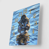 Mallard Duck in Winter River - Wildlife Foto Vierkante Klok (Hoek)