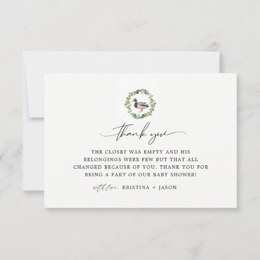 Mallard Duck Little Ducking Baby shower Bedankkaart (Voorkant)